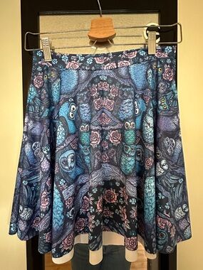 BlackMilk Midnight Owl Blue & Purple Print Skater Skirt